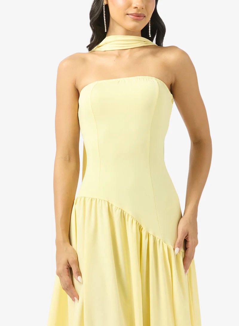 Ginger Off Shoulder Drop Waist Dress with Scarf